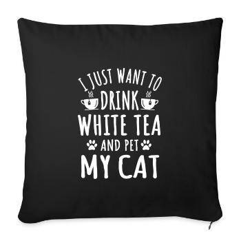 Thé blanc et tenue de propriétaire de chat - Housse de coussin décorative 45 x 45 cm - noir - Devant