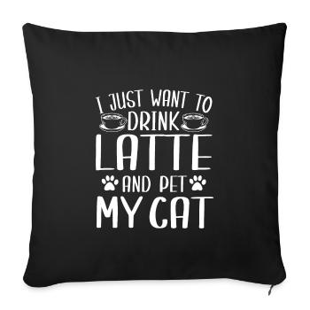 Latte et chats amoureux des propriétaires de chats - Housse de coussin décorative 45 x 45 cm - noir - Devant