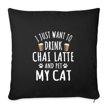 Drôle de chai latte et propriétaire de chat - Housse de coussin décorative 45 x 45 cm - noir - Devant