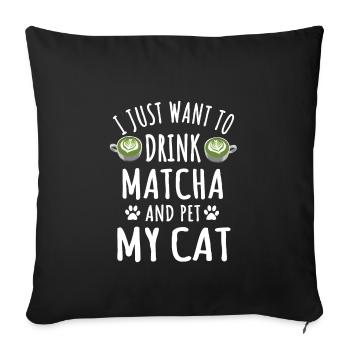 Matcha and cat lover design - Sofa pillowcase 17,3'' x 17,3'' (45 x 45 cm) - black - Front