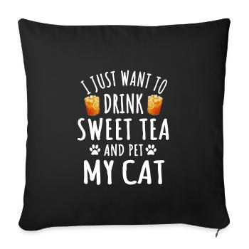 Thé sucré et chats - Housse de coussin décorative 45 x 45 cm - noir - Devant