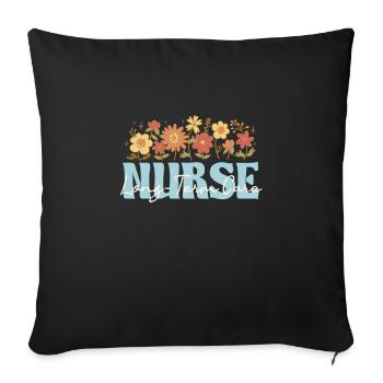 Long-term care nurse with flower motif - Sofa pillowcase 17,3'' x 17,3'' (45 x 45 cm) - black - Front