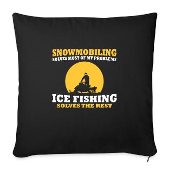 Schneemobilfahren Und Eisfischen Angler - Sofakissenbezug 45 x 45 cm - Schwarz - Vorne
