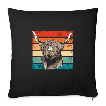 Retro Scottish Highland Cow Outfit - Housse de coussin décorative 45 x 45 cm - noir - Devant