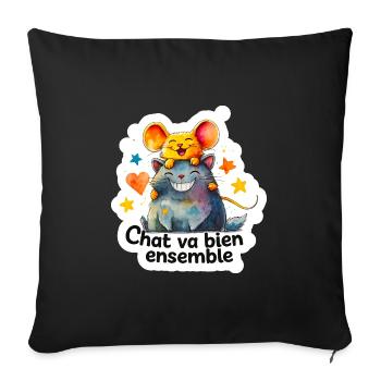 Chat et Souris Heureux Ensemble - Housse de coussin décorative 45 x 45 cm - noir - Devant