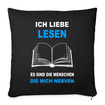 Buch Lesen Bücher Literatur Leser Leseratte Buch - Sofakissenbezug 45 x 45 cm - Schwarz - Vorne