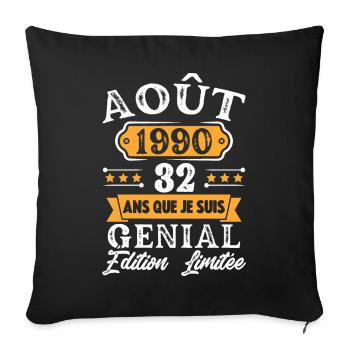 Cadeau D'anniversaire 32 Ans Août 1990 Rétro - Housse de coussin décorative 45 x 45 cm - noir - Devant