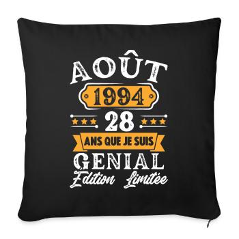 Cadeau D'anniversaire 28 Ans Août 1994 Rétro - Housse de coussin décorative 45 x 45 cm - noir - Devant