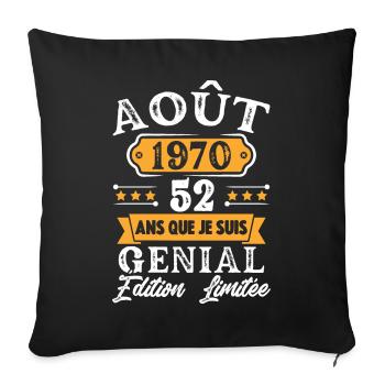 Cadeau D'anniversaire 52 Ans Août 1970 Rétro - Housse de coussin décorative 45 x 45 cm - noir - Devant