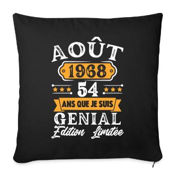 Cadeau D'anniversaire 54 Ans Août 1968 Rétro - Housse de coussin décorative 45 x 45 cm - noir - Devant