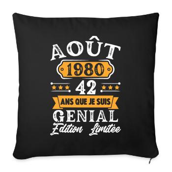 Cadeau D'anniversaire 42 Ans Août 1980 Rétro - Housse de coussin décorative 45 x 45 cm - noir - Devant