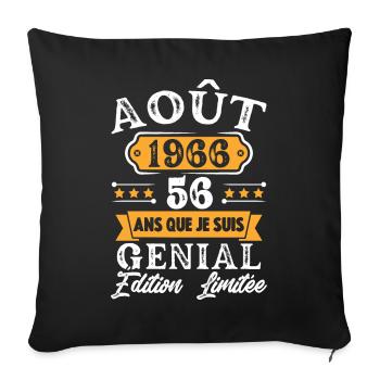 Cadeau D'anniversaire 56 Ans Août 1966 Rétro - Housse de coussin décorative 45 x 45 cm - noir - Devant