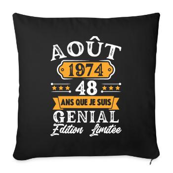 Cadeau D'anniversaire 48 Ans Août 1974 Rétro - Housse de coussin décorative 45 x 45 cm - noir - Devant