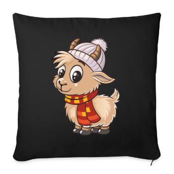 Cute goat with scarf and bobble hat. - Sofa pillowcase 17,3'' x 17,3'' (45 x 45 cm) - black - Front
