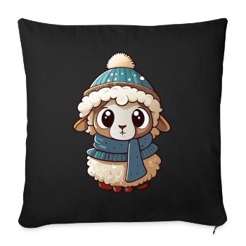 Cute sheep with scarf and bobble hat. - Sofa pillowcase 17,3'' x 17,3'' (45 x 45 cm) - black - Front
