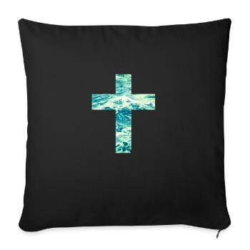 Croix chrétienne d’eau vive - Housse de coussin décorative 45 x 45 cm - noir - Devant