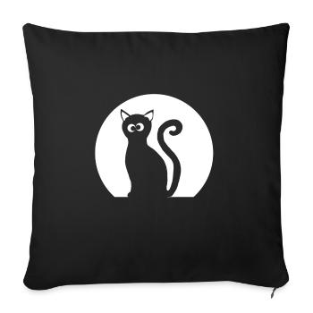 Chat dans la pleine lune - Housse de coussin décorative 45 x 45 cm - noir - Devant