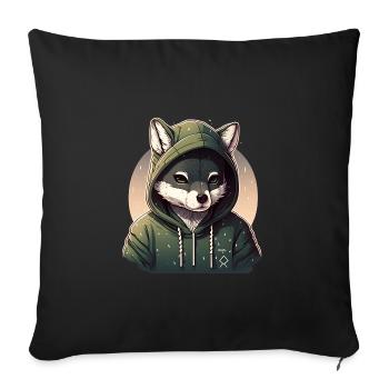 Wolf with hoodie kawaii - Sofa pillowcase 17,3'' x 17,3'' (45 x 45 cm) - black - Front