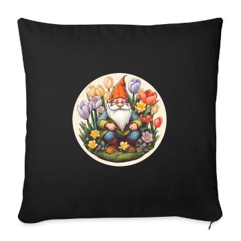Dwarf in the flower field - Sofa pillowcase 17,3'' x 17,3'' (45 x 45 cm) - black - Front