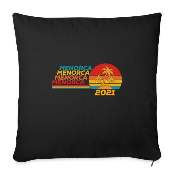 Minorque 2021 Retro coucher de soleil palmiers île - Housse de coussin décorative 45 x 45 cm - noir - Devant
