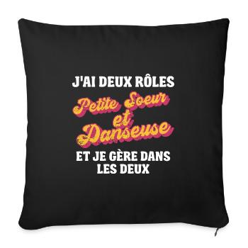 petite soeur danseuse je gère rétro 80s humour - Housse de coussin décorative 45 x 45 cm - noir - Devant