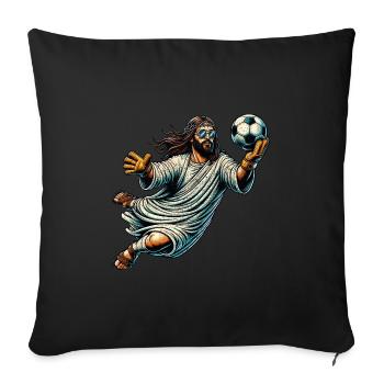 Jésus Football Cadeau Drôle Football Dieu Jésus Cadeau - Housse de coussin décorative 45 x 45 cm - noir - Devant