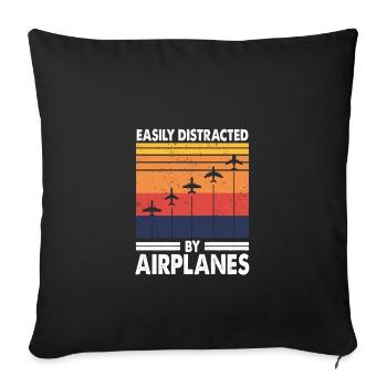 Facilement distrait par les avions Pilot Airplane Love - Housse de coussin décorative 45 x 45 cm - noir - Devant
