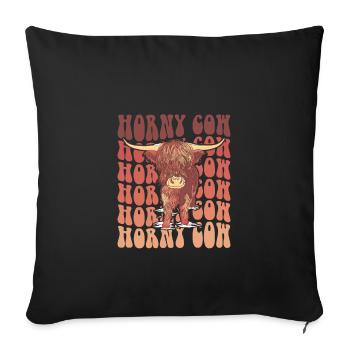 Horny Cow, Retro Kuh Schottische Hochlandrinder - Sofakissenbezug 45 x 45 cm - Schwarz - Vorne