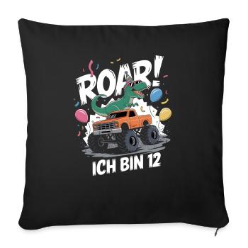 12th Birthday 12 Years Dino Monster Truck Fan - Sofa pillowcase 17,3'' x 17,3'' (45 x 45 cm) - black - Front