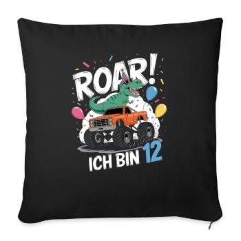 12th Birthday 12 Years Dino Monster Truck Fan - Sofa pillowcase 17,3'' x 17,3'' (45 x 45 cm) - black - Front