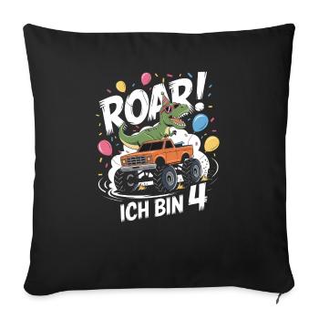 4th Birthday 4 Years Dino Monster Truck Fan - Sofa pillowcase 17,3'' x 17,3'' (45 x 45 cm) - black - Front