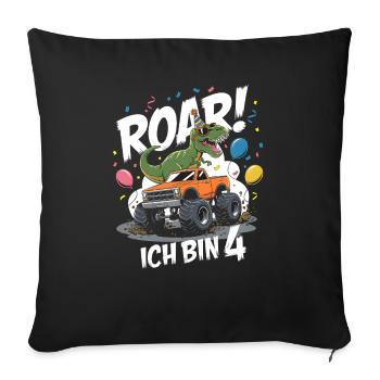 4th Birthday 4 Years Dino Monster Truck Fan - Sofa pillowcase 17,3'' x 17,3'' (45 x 45 cm) - black - Front