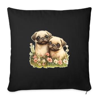 Cute pug couple - Sofa pillowcase 17,3'' x 17,3'' (45 x 45 cm) - black - Front
