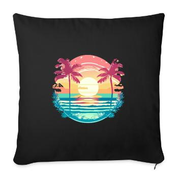 Coucher de soleil tropical avec des palmiers rétro - Housse de coussin décorative 45 x 45 cm - noir - Devant
