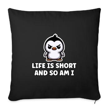 Drôle pingouin disant cadeau de personne courte - Housse de coussin décorative 45 x 45 cm - noir - Devant