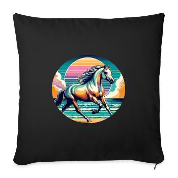 Art du cheval arabe - Housse de coussin décorative 45 x 45 cm - noir - Devant