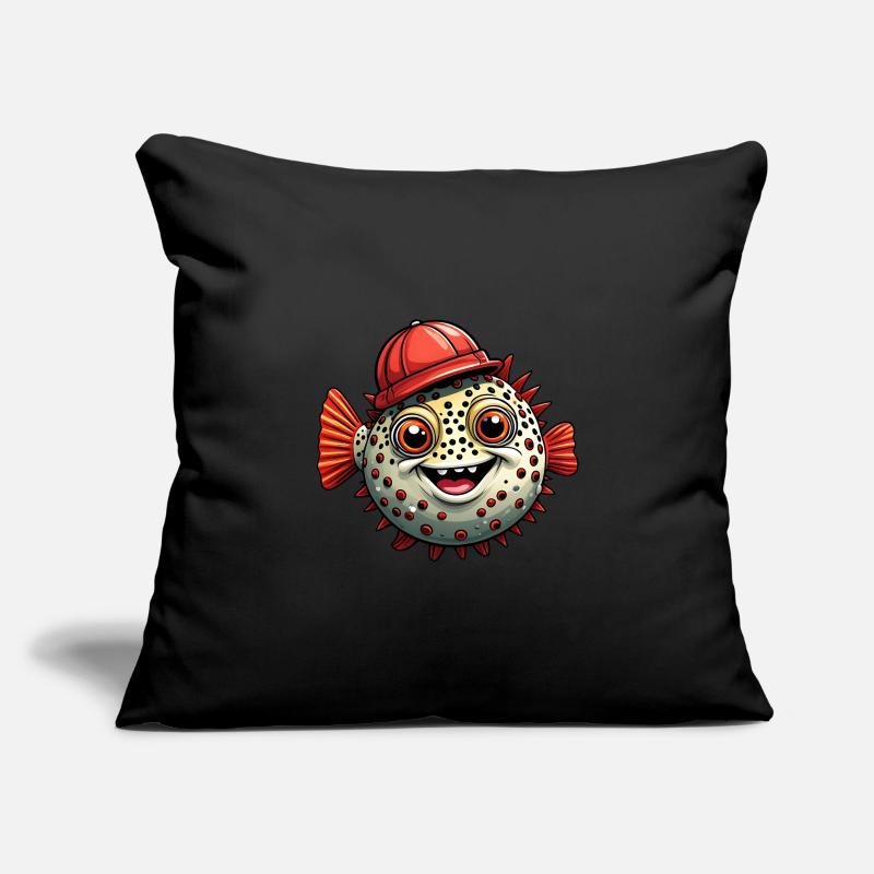 Lustiger Kugelfisch mit roter Basecap Sofakissenbezug 45 x 45 cm
