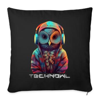 Technowl DJ Party Owl Night Owl Techno Animal - Sofa pillowcase 17,3'' x 17,3'' (45 x 45 cm) - black - Front