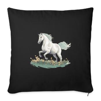 White horse style realistic painting in a meadow - Sofa pillowcase 17,3'' x 17,3'' (45 x 45 cm) - black - Front