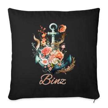 Binz-Anker mit Blumen - Sofakissenbezug 45 x 45 cm - Schwarz - Vorne