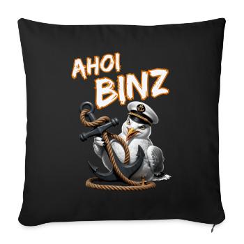 Ahoi Binz ! lustige Möwe mit Anker - Sofakissenbezug 45 x 45 cm - Schwarz - Vorne