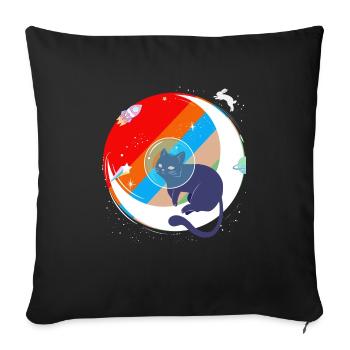 Cadeau de la planète fusée lune chaton chat meow lune - Housse de coussin décorative 45 x 45 cm - noir - Devant