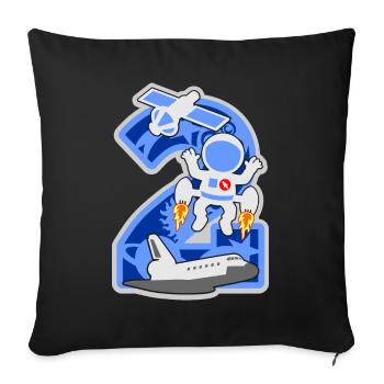 Astronaute 2e anniversaire numéro 2 - 2 ans - Housse de coussin décorative 45 x 45 cm - noir - Devant