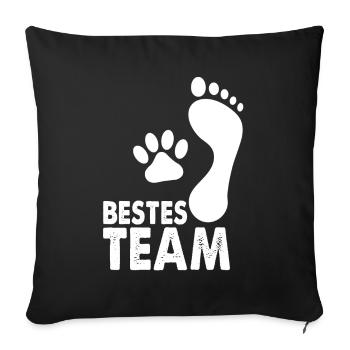 Bestes Team - Katze Kätzchen Hund Gassi Frauchen - Sofakissenbezug 45 x 45 cm - Schwarz - Vorne