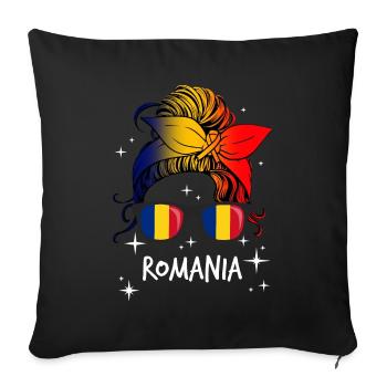 Rumänien - Sofakissenbezug 45 x 45 cm - Schwarz - Vorne