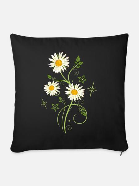 Margeriten Wildblumen Sommer - Sofakissenbezug 45 x 45 cm - Schwarz
