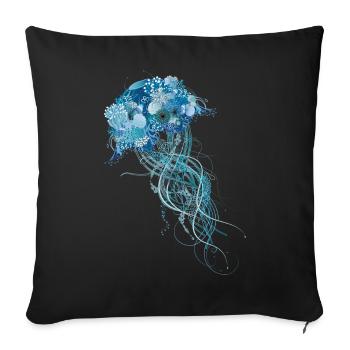 blue jellyfish with corals, shells and sea anemones - Sofa pillowcase 17,3'' x 17,3'' (45 x 45 cm) - black - Front