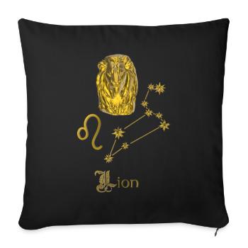 Zodiac sign Leo 3D, gold - Sofa pillowcase 17,3'' x 17,3'' (45 x 45 cm) - black - Front