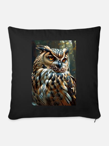 Eule / Uhu im Wald - Sofakissenbezug 45 x 45 cm - Schwarz