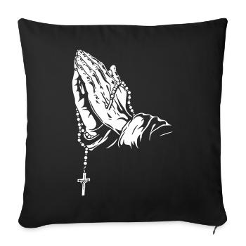 Mains en prière avec chapelet Oeuvre d’art - Housse de coussin décorative 45 x 45 cm - noir - Devant